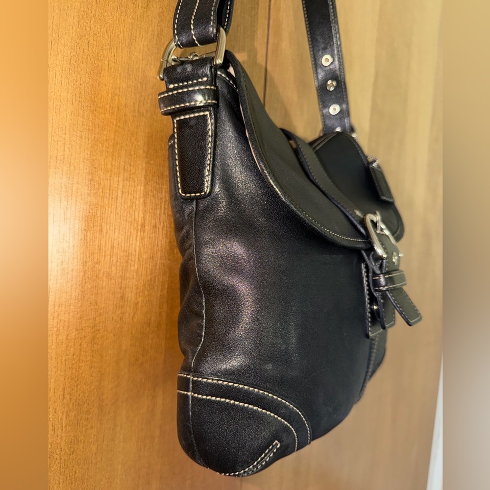 Coach Soho Large Black Leather Buckle Flap Shoulder Bag - Picture 14 of 16